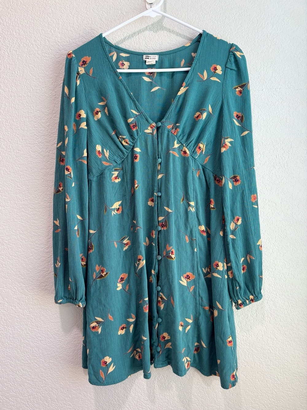 Billabong Days On End Button Front Mini Dress Blue Floral Women’s Size Small